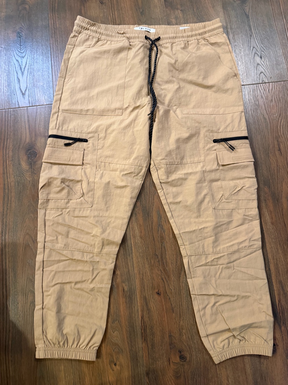 PacSun Tan Cargo Jogger Pants with Black Drawstring- Relaxed Fit